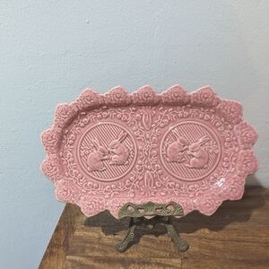 Pink Rabbit Tray/Platter by Bordallo Pinheiro Made in Portugal 13" Tray